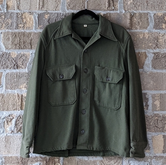 Vintage 60s Military Army Green 100% Wool Shacket Shirt - Picture 7 of 7